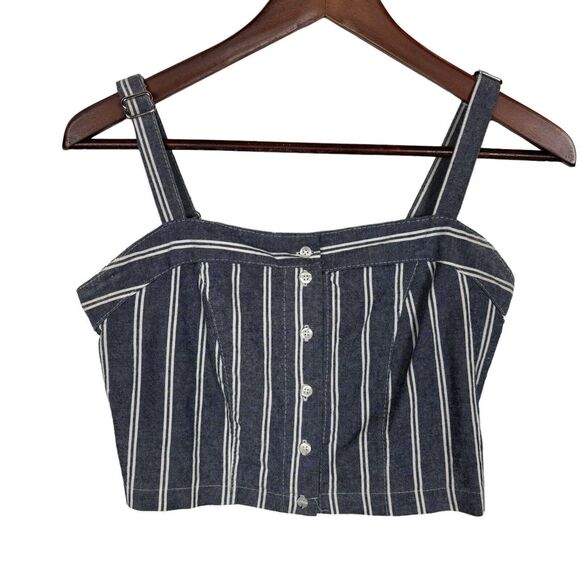 Brandy Melville Chambray White Striped Crop Top One Size - Picture 1 of 4